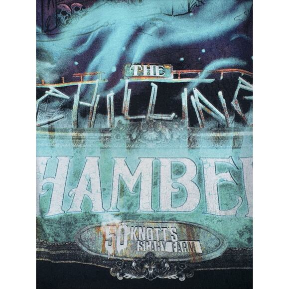 Knott’s Scary Farm Graphic T-Shirt Black Medium 18x26 Haunted Maze Horror Tee - Picture 3 of 4